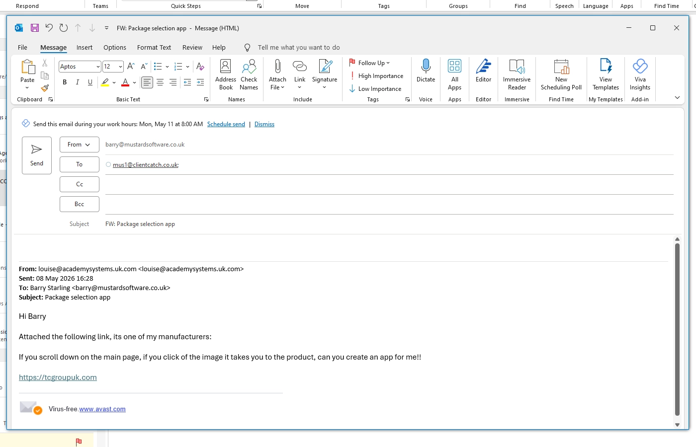 ClientCatch add enquiry from email screen