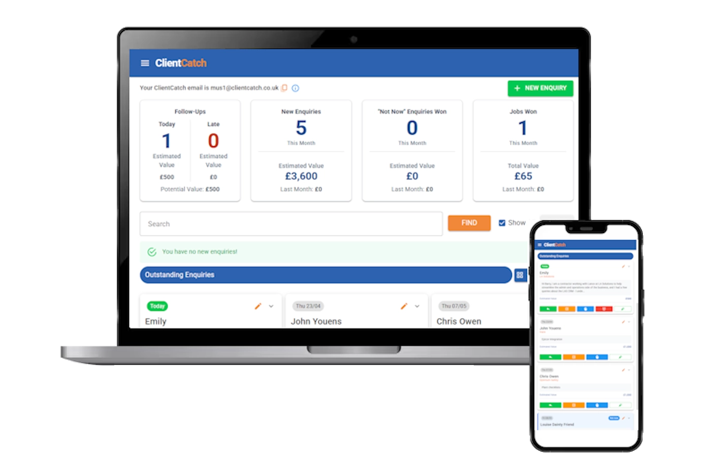 ClientCatch mobile enquiry view